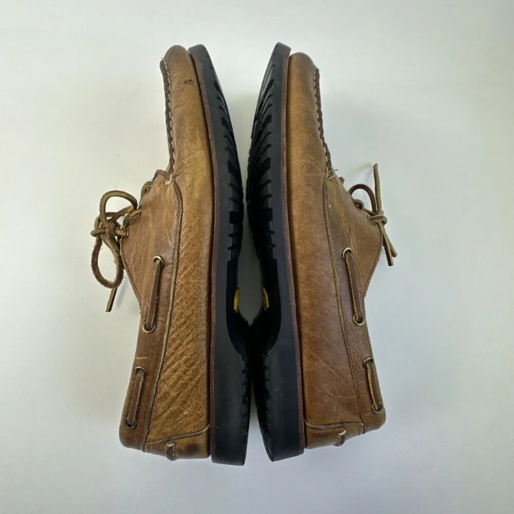 Allen Edmonds Pueblo Boat Shoe Hand Sewn 3 Eyelet Leather Brown Laces Mens 11 D